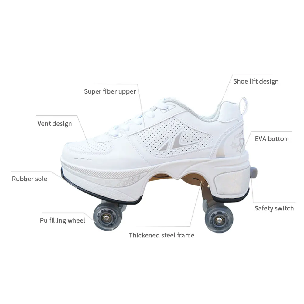 Deformation Roller Shoes Parkour Wheel Shoes 4 Wheels Rounds Of Running Shoes Roller Skates Shoes for Unisex Skating Shoes