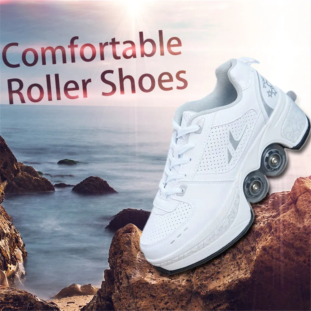Deformation Roller Shoes Parkour Wheel Shoes 4 Wheels Rounds Of Running Shoes Roller Skates Shoes for Unisex Skating Shoes