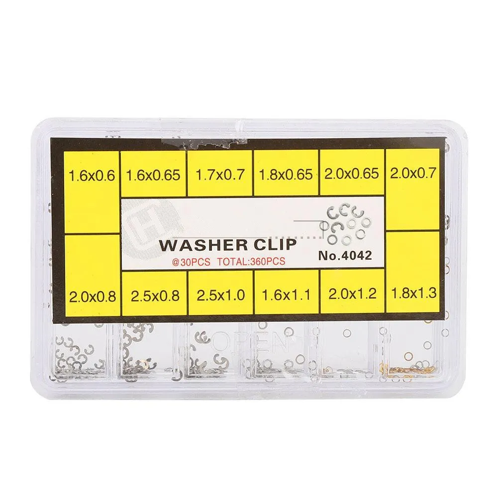 Assorted 12 Size Chronograph Clip Spacer Ring Watch Pusher Button Circlip 360Pcs/Box Metal Watch Washer Clip Replacement Parts