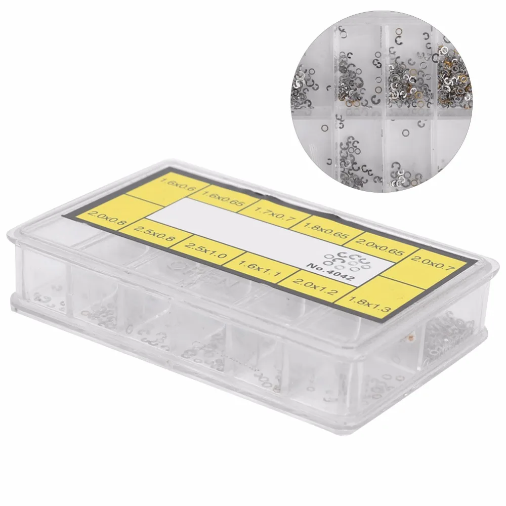 Assorted 12 Size Chronograph Clip Spacer Ring Watch Pusher Button Circlip 360Pcs/Box Metal Watch Washer Clip Replacement Parts