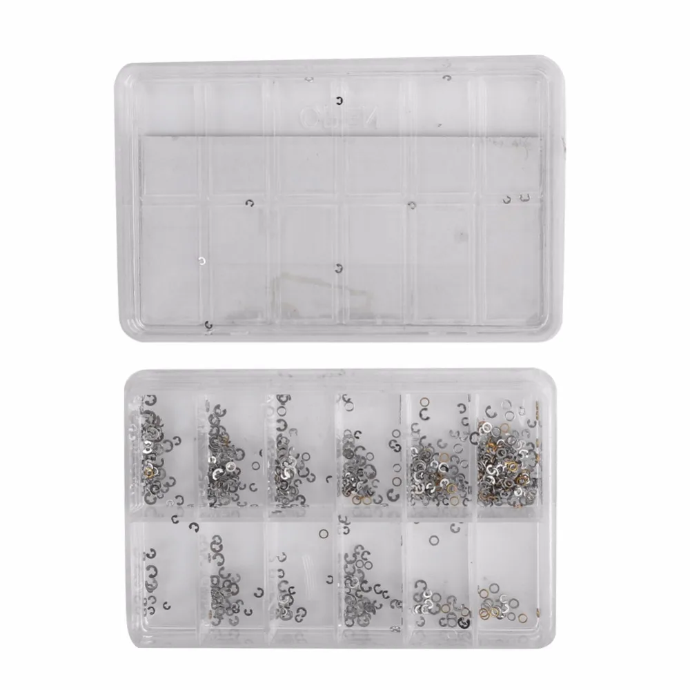 Assorted 12 Size Chronograph Clip Spacer Ring Watch Pusher Button Circlip 360Pcs/Box Metal Watch Washer Clip Replacement Parts