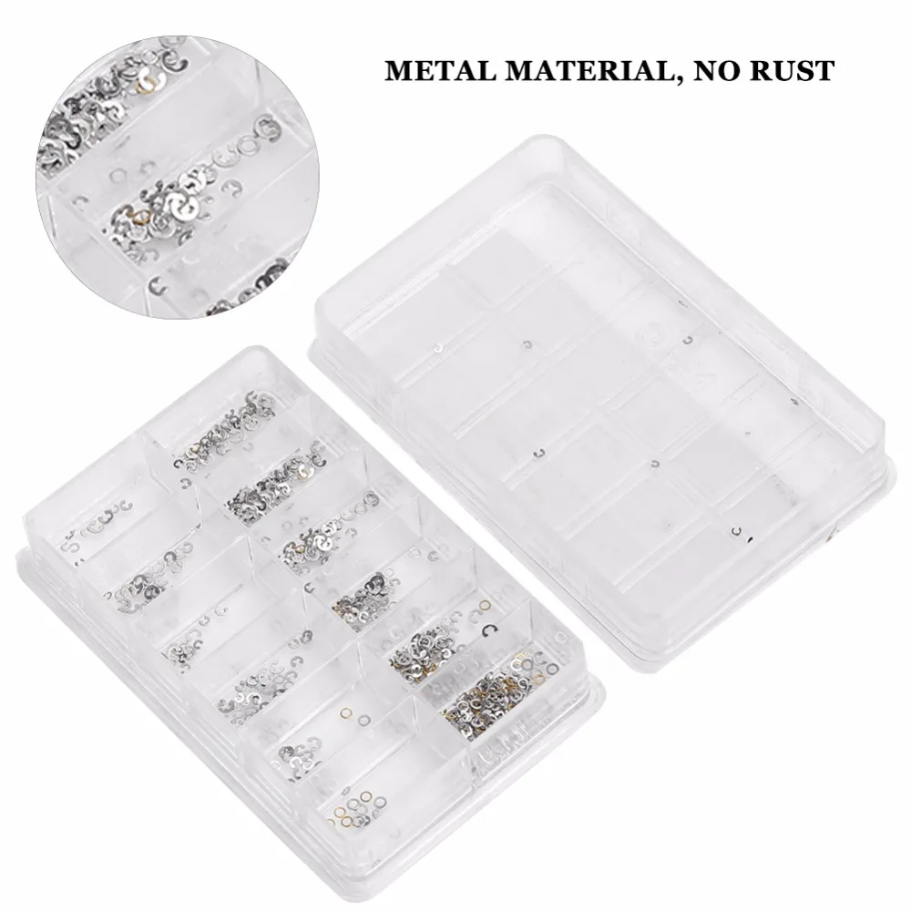 Assorted 12 Size Chronograph Clip Spacer Ring Watch Pusher Button Circlip 360Pcs/Box Metal Watch Washer Clip Replacement Parts