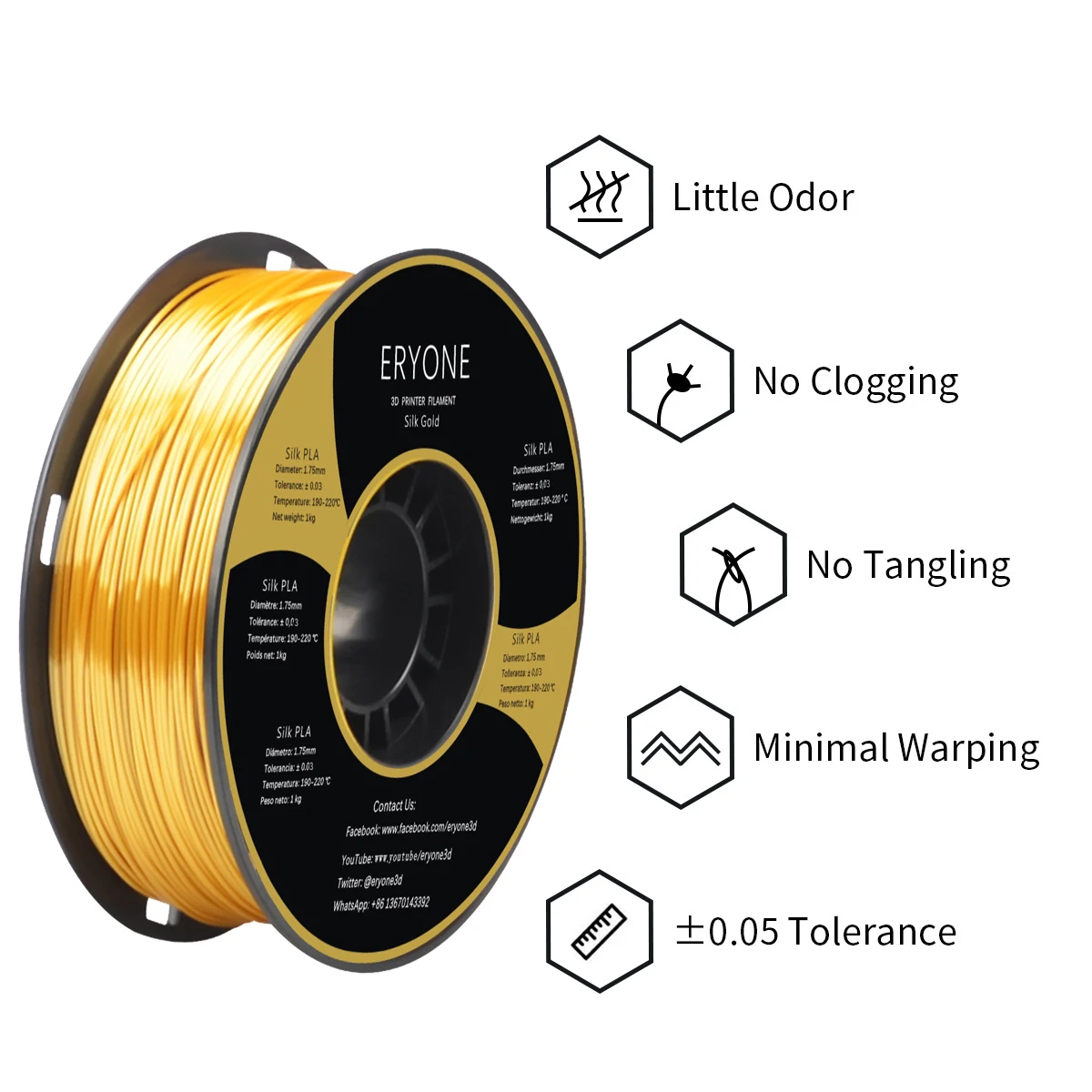 ERYONE Silk PLA Filament 3KG/5KG/10KG New Arrival Silk 1.75mm No Bubble Vacuum Biodegradable Fast Ship Overseas Warehouse