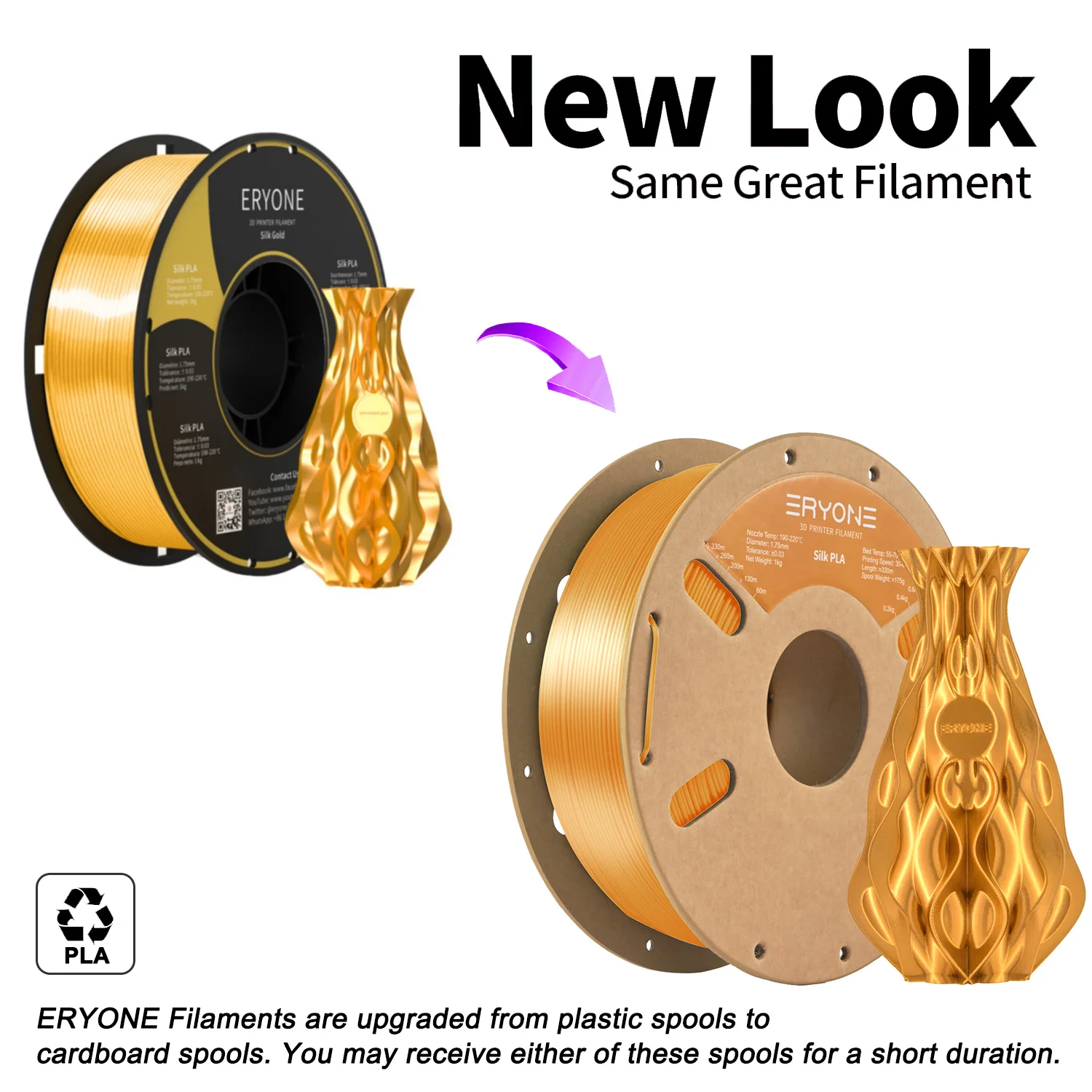 ERYONE Silk PLA Filament 3KG/5KG/10KG New Arrival Silk 1.75mm No Bubble Vacuum Biodegradable Fast Ship Overseas Warehouse