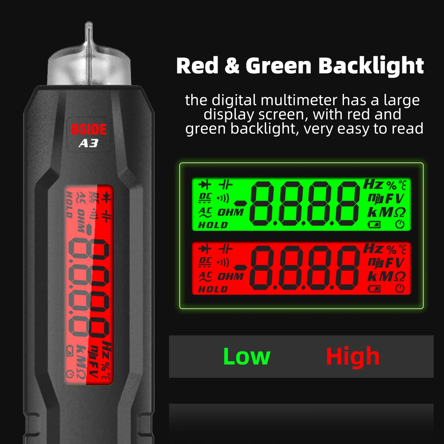 BSIDE Smart Digital Multimeter Pen Type Multitester True RMS Voltmeter DC AC Voltage Capacitance Ohm Hz Diode NCV Live tester