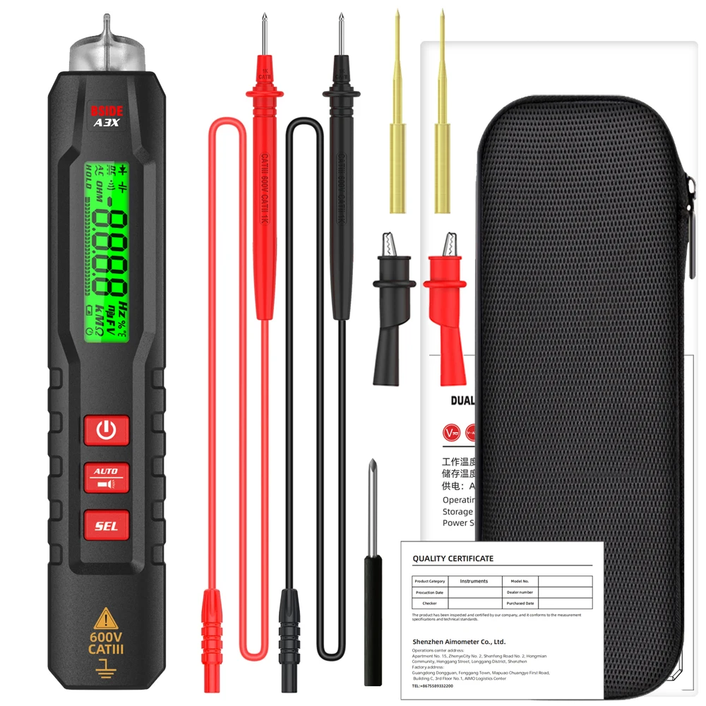 BSIDE Smart Digital Multimeter Pen Type Multitester True RMS Voltmeter DC AC Voltage Capacitance Ohm Hz Diode NCV Live tester