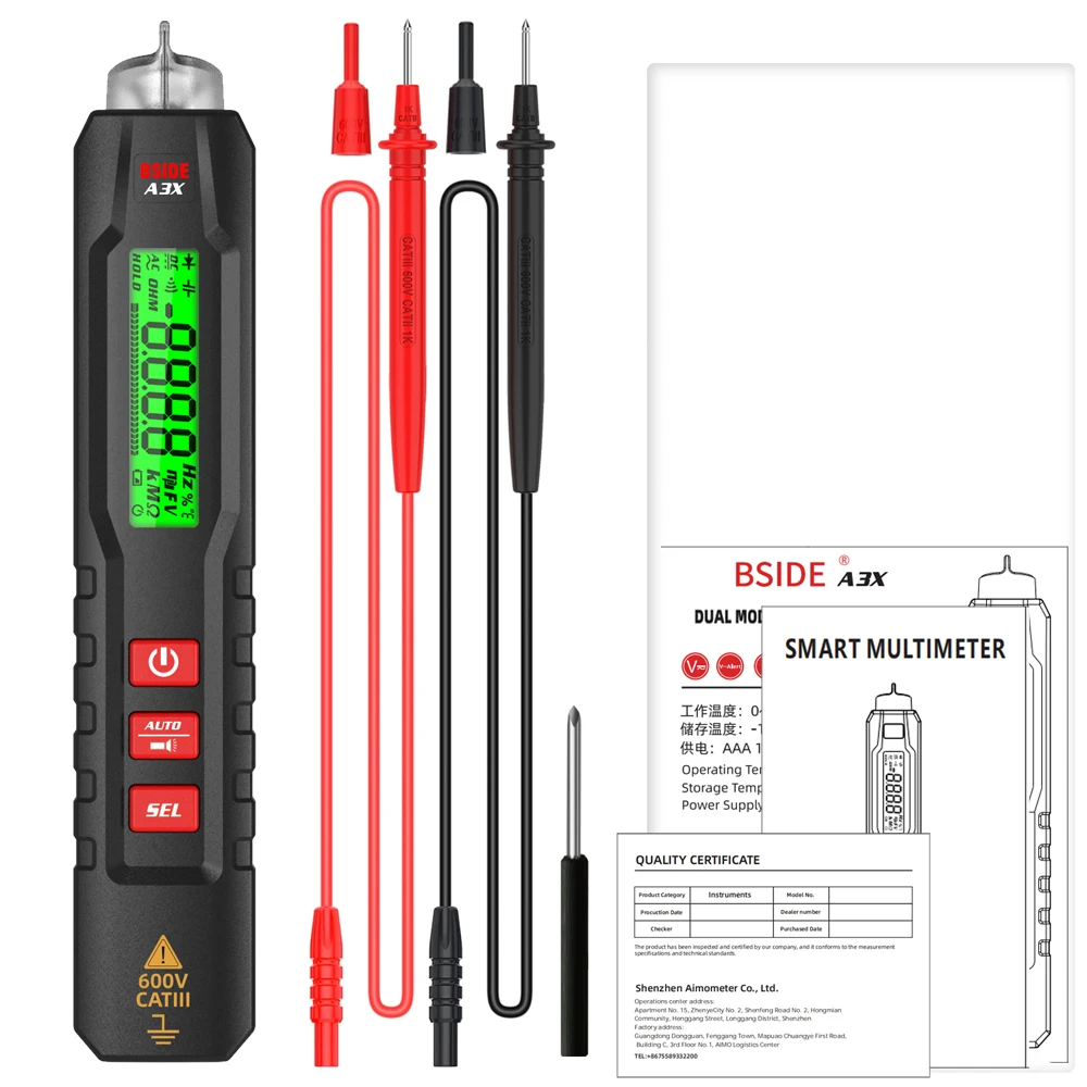 BSIDE Smart Digital Multimeter Pen Type Multitester True RMS Voltmeter DC AC Voltage Capacitance Ohm Hz Diode NCV Live tester