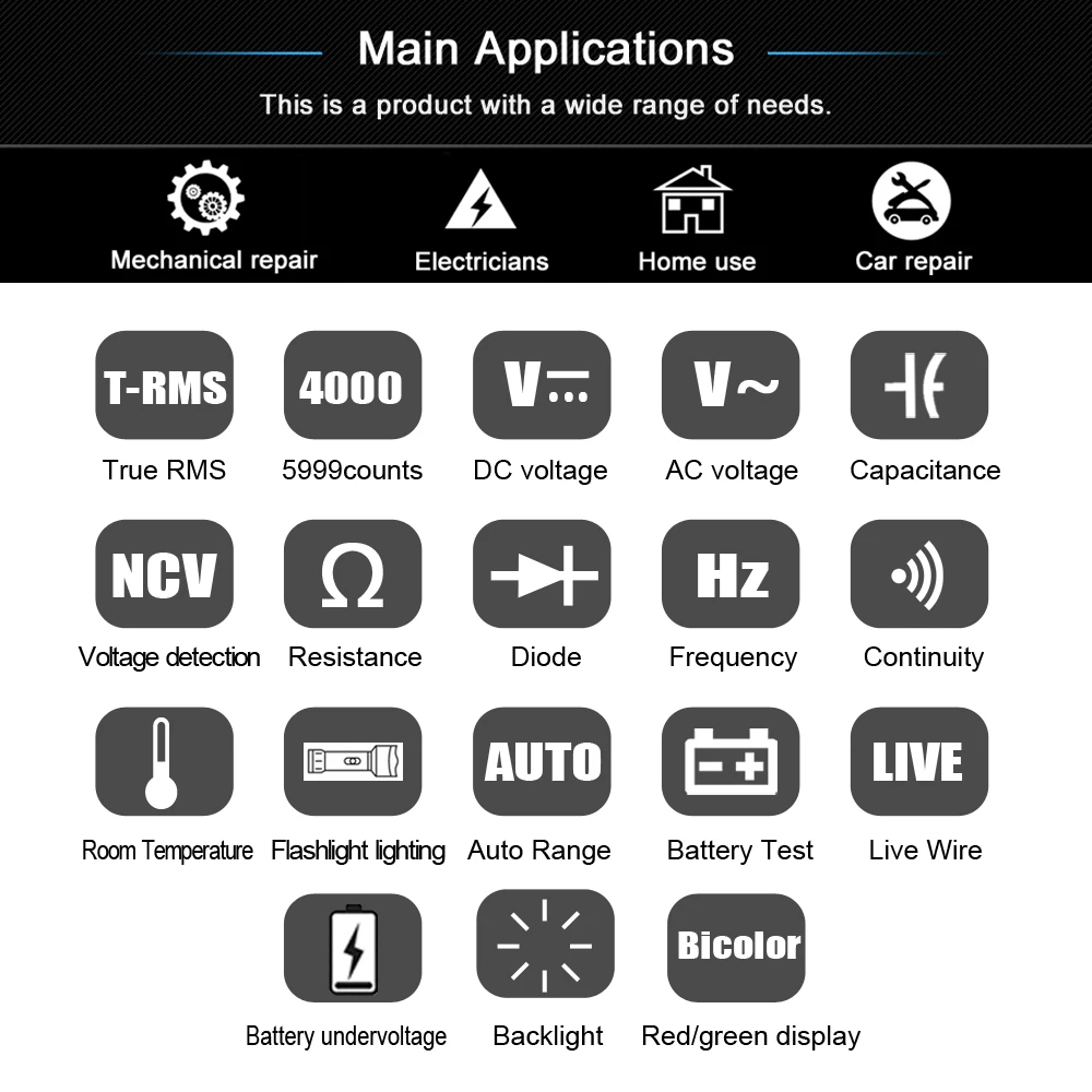 BSIDE Smart Digital Multimeter Pen Type Multitester True RMS Voltmeter DC AC Voltage Capacitance Ohm Hz Diode NCV Live tester