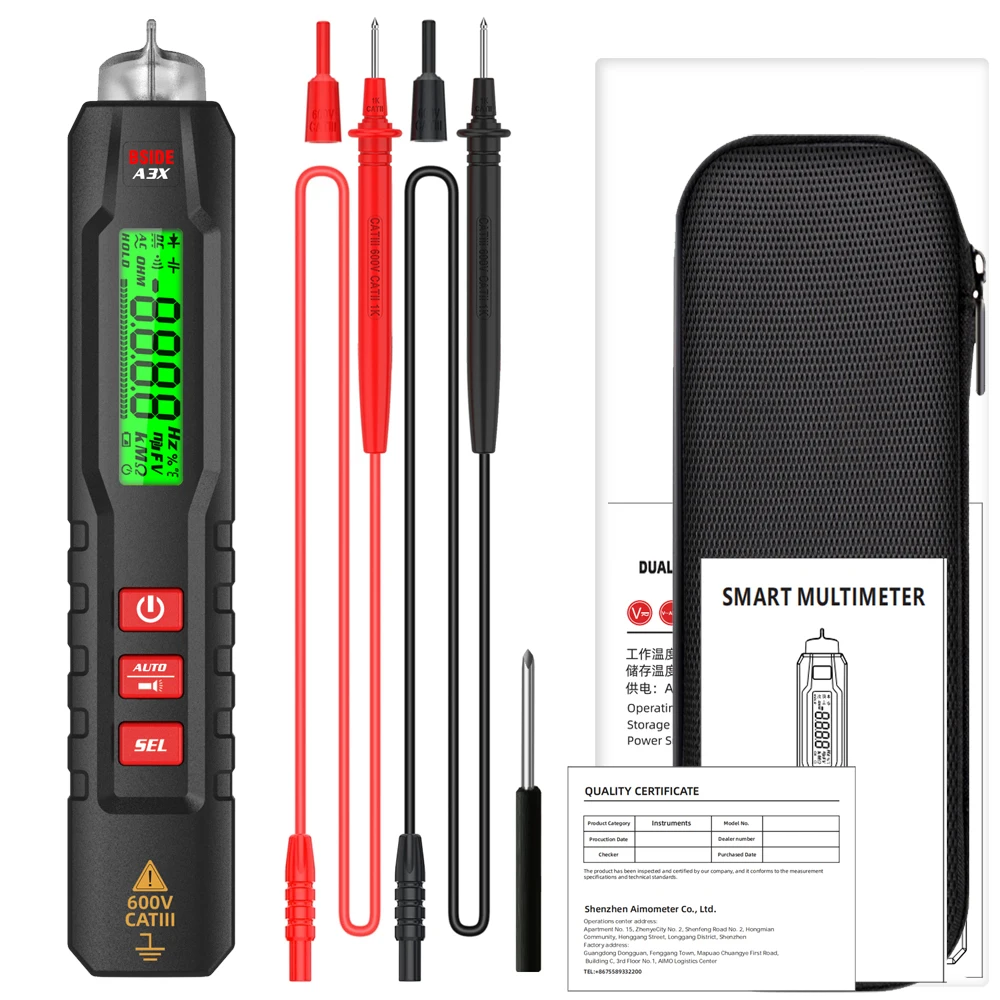 BSIDE Smart Digital Multimeter Pen Type Multitester True RMS Voltmeter DC AC Voltage Capacitance Ohm Hz Diode NCV Live tester