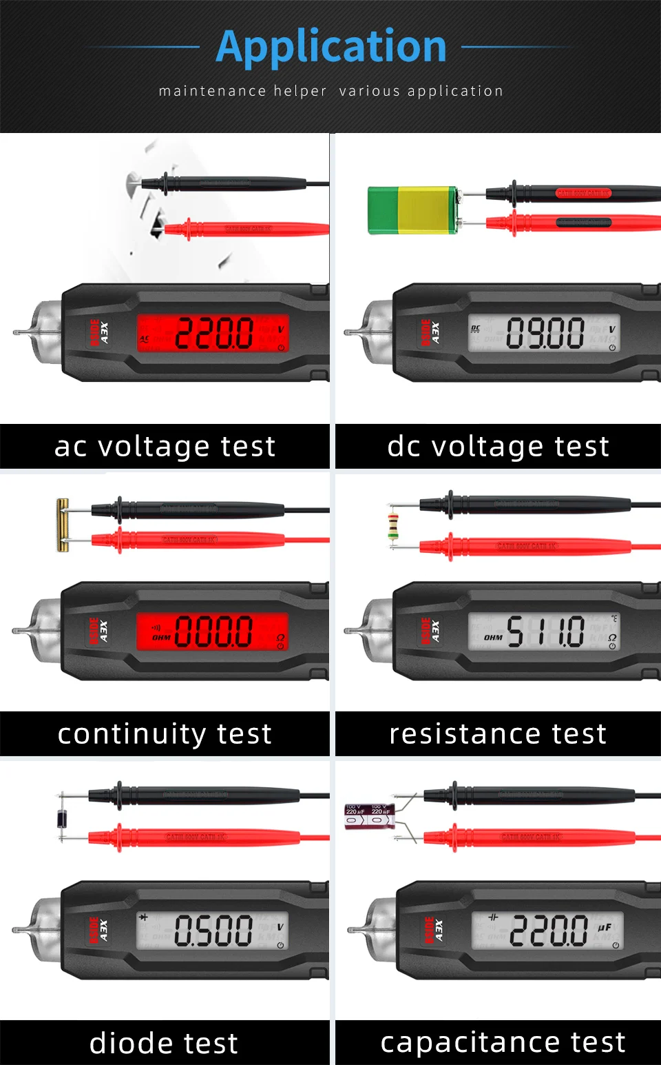 BSIDE Smart Digital Multimeter Pen Type Multitester True RMS Voltmeter DC AC Voltage Capacitance Ohm Hz Diode NCV Live tester
