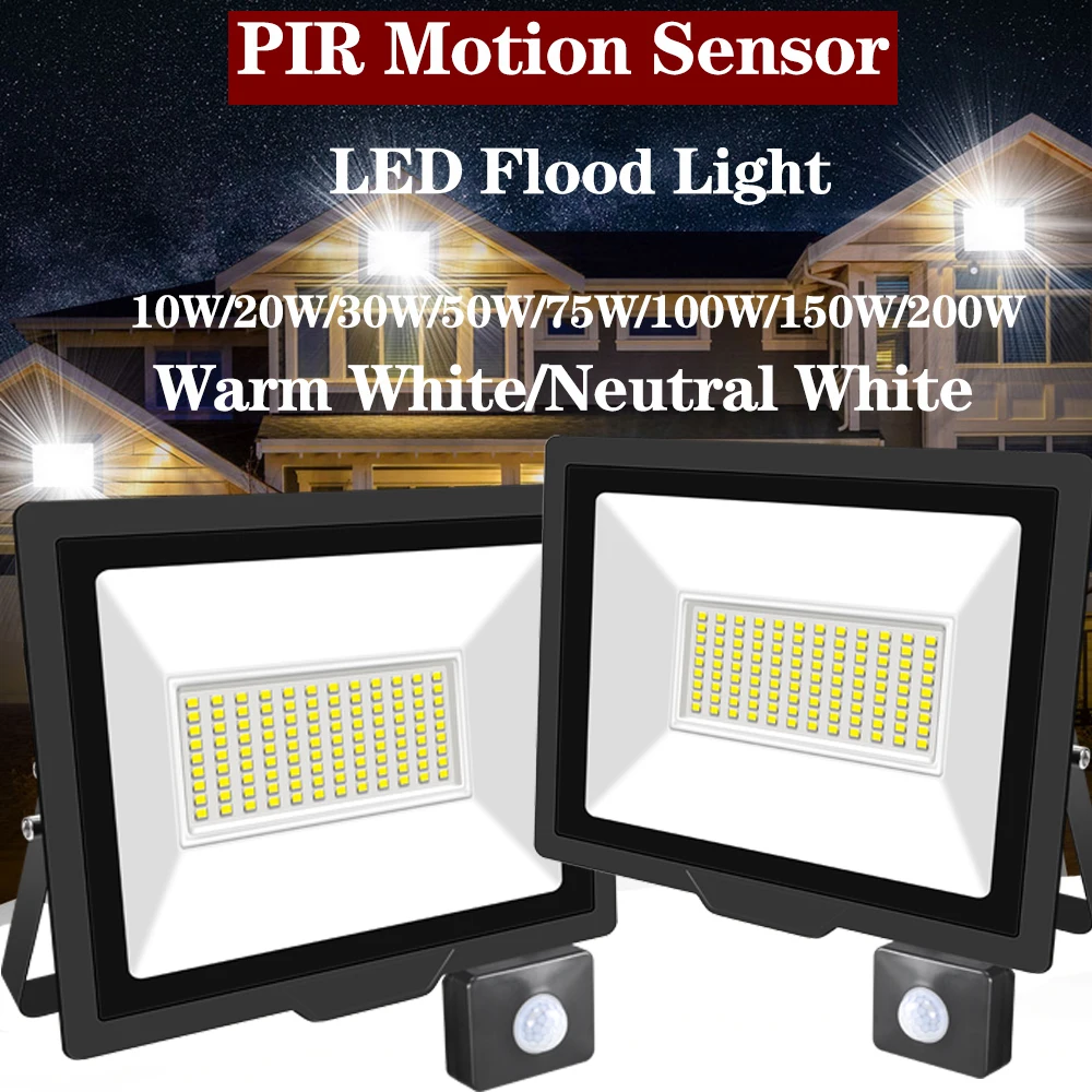 SKYWORLD 10W 20W 30W 50W 75W 100W 150W 200W Induction Led Flood Light With Adjustable PIR Sensor 110V 220V Floodlight Outdoor