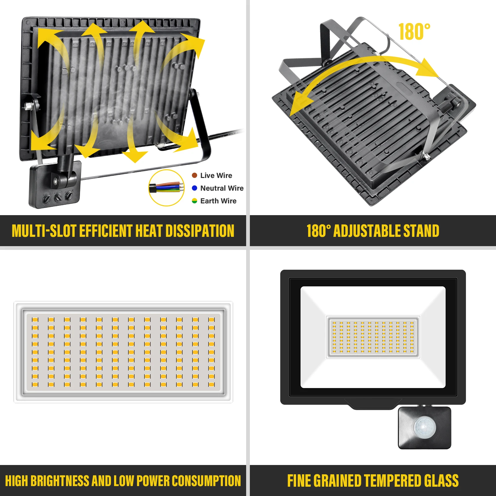 SKYWORLD 10W 20W 30W 50W 75W 100W 150W 200W Induction Led Flood Light With Adjustable PIR Sensor 110V 220V Floodlight Outdoor