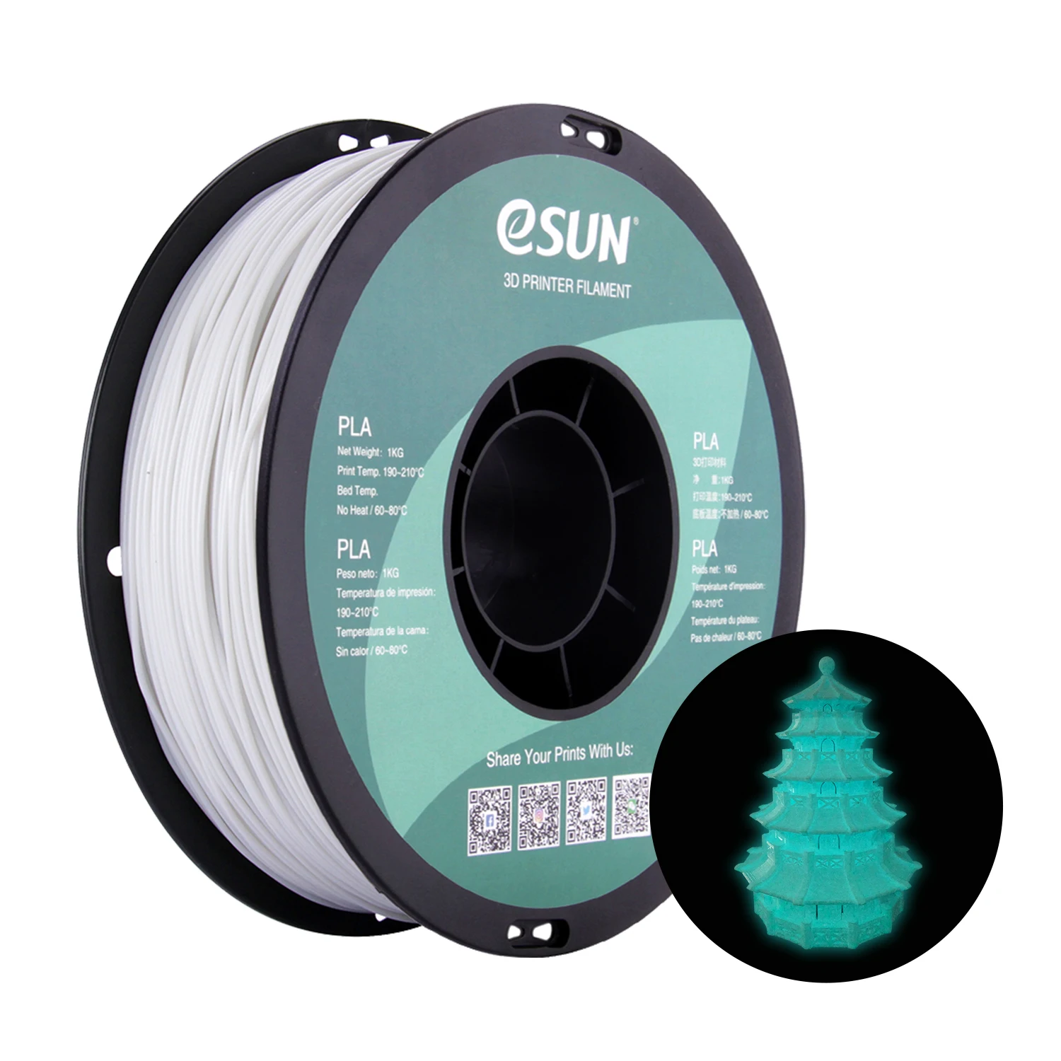 ESUN PLA Filament 1.75mm Glow in the Dark PLA 3D Printer Material 1KG Spool Luminous 3D Printing Filament for 3D Printer