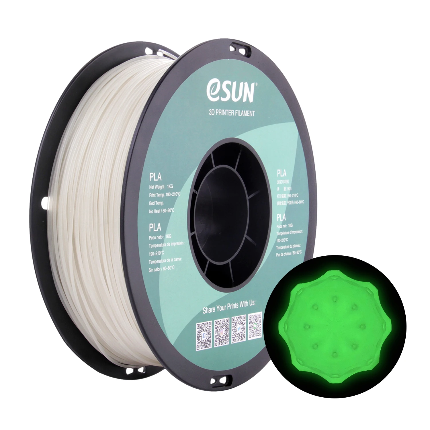 ESUN PLA Filament 1.75mm Glow in the Dark PLA 3D Printer Material 1KG Spool Luminous 3D Printing Filament for 3D Printer