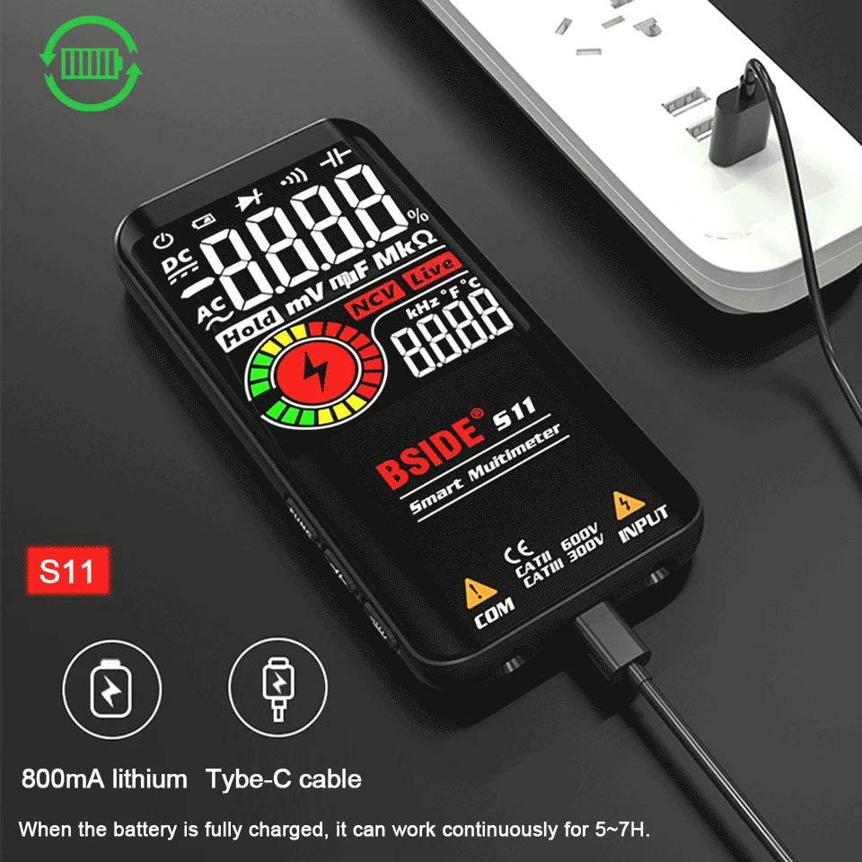 BSIDE S10 / S11 Digital Smart Multimeter Color LCD Display 9999 Digital DC AC Voltage Capacitor Ohm Diode NCV Hz Tester DMM