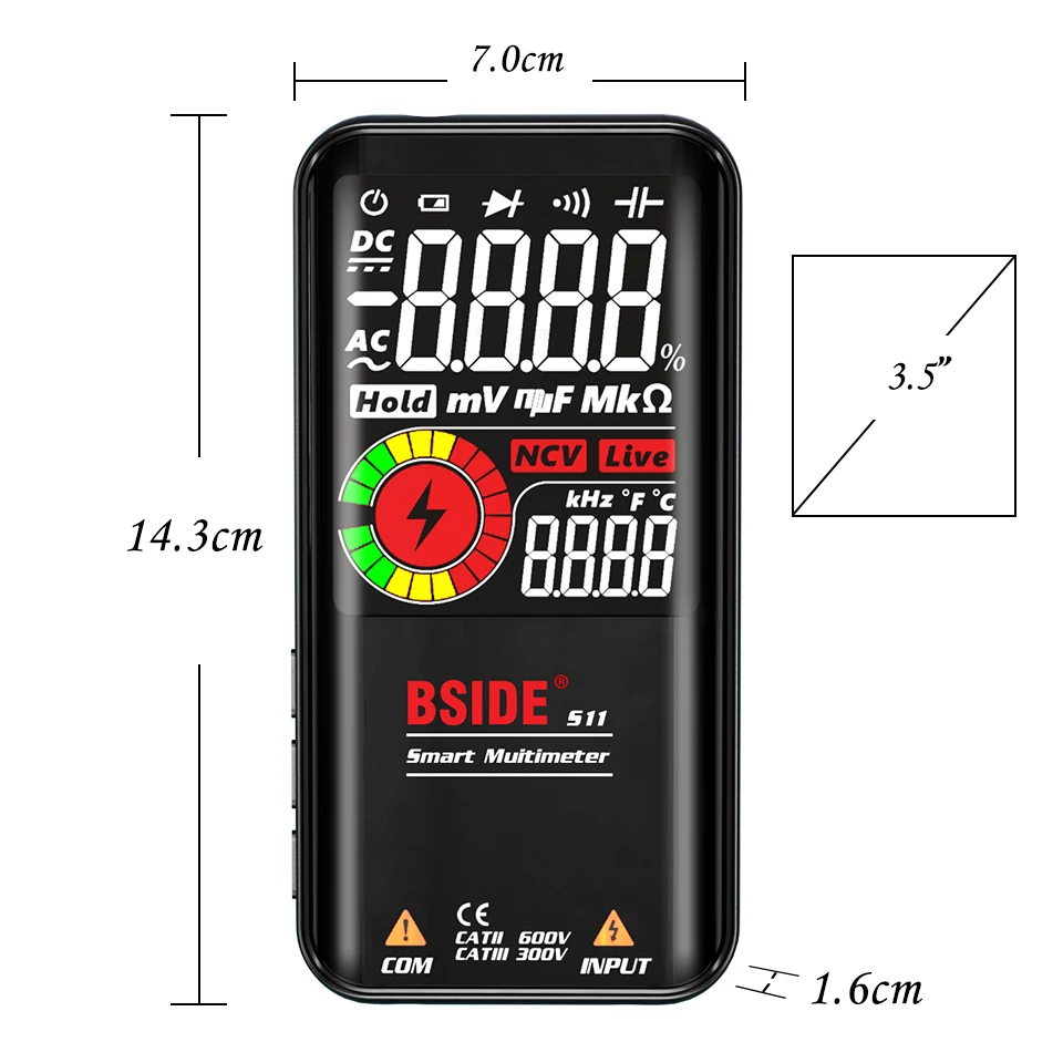 BSIDE S10 / S11 Digital Smart Multimeter Color LCD Display 9999 Digital DC AC Voltage Capacitor Ohm Diode NCV Hz Tester DMM