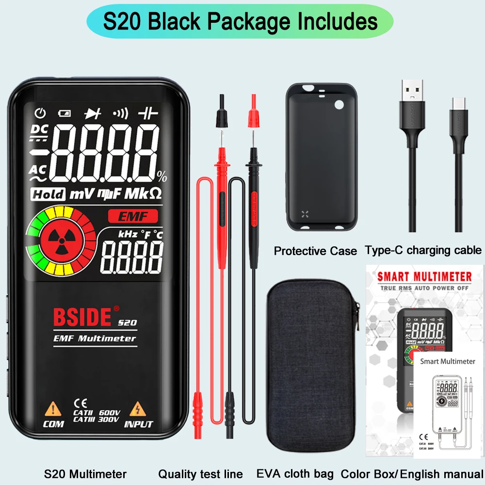 BSIDE S10 / S11 Digital Smart Multimeter Color LCD Display 9999 Digital DC AC Voltage Capacitor Ohm Diode NCV Hz Tester DMM
