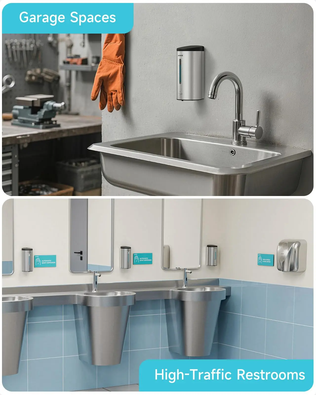 AIKE Automatic Liquid Soap Dispenser 750ml Sensor Bathroom Soap Dispenser Stainless Wall-mounted Steel Hand Sanitizer Dispenser