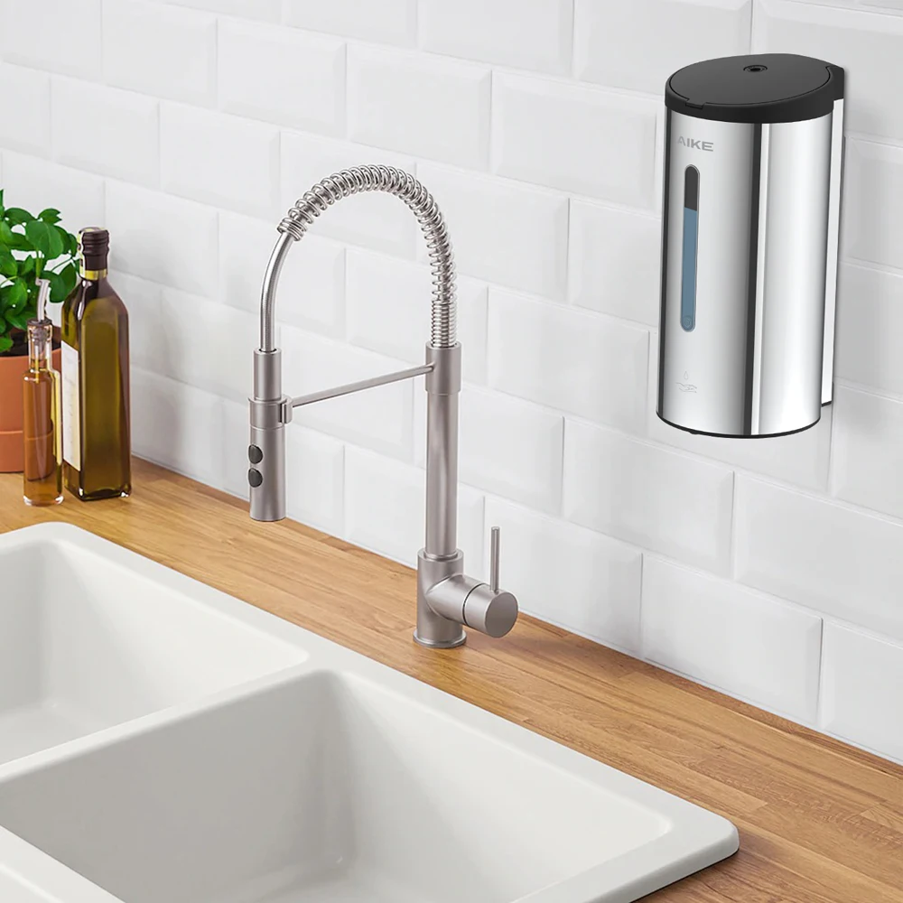 AIKE Automatic Liquid Soap Dispenser 750ml Sensor Bathroom Soap Dispenser Stainless Wall-mounted Steel Hand Sanitizer Dispenser