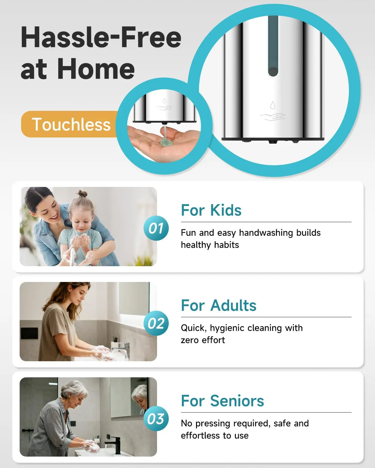 AIKE Automatic Liquid Soap Dispenser 750ml Sensor Bathroom Soap Dispenser Stainless Wall-mounted Steel Hand Sanitizer Dispenser