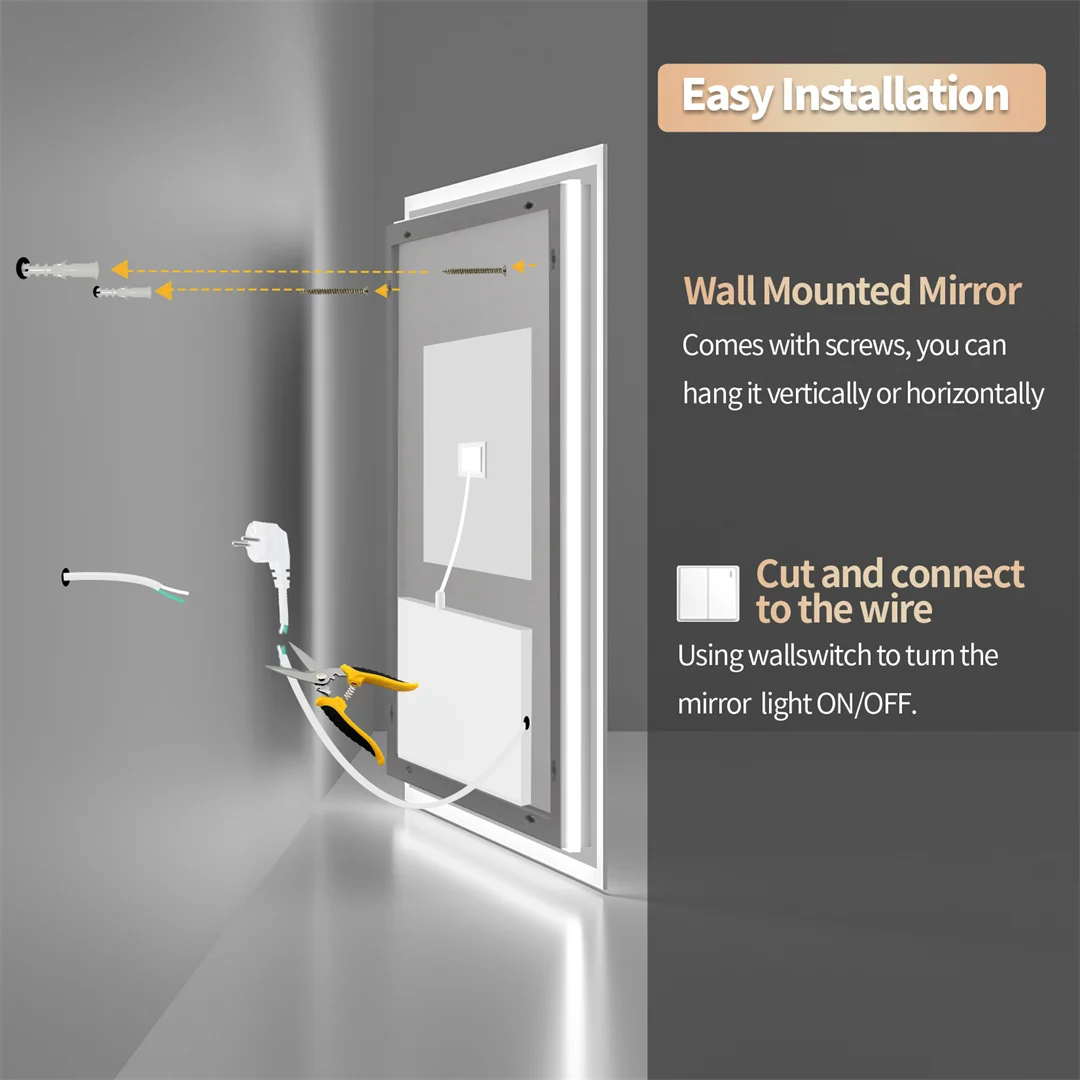 LUVODI 28x36" LED Bathroom Mirror with Lights,Backlit Dimmable Vanity Mirror,Anti-Fog Wall Mounted Makeup Mirror for Bathroom