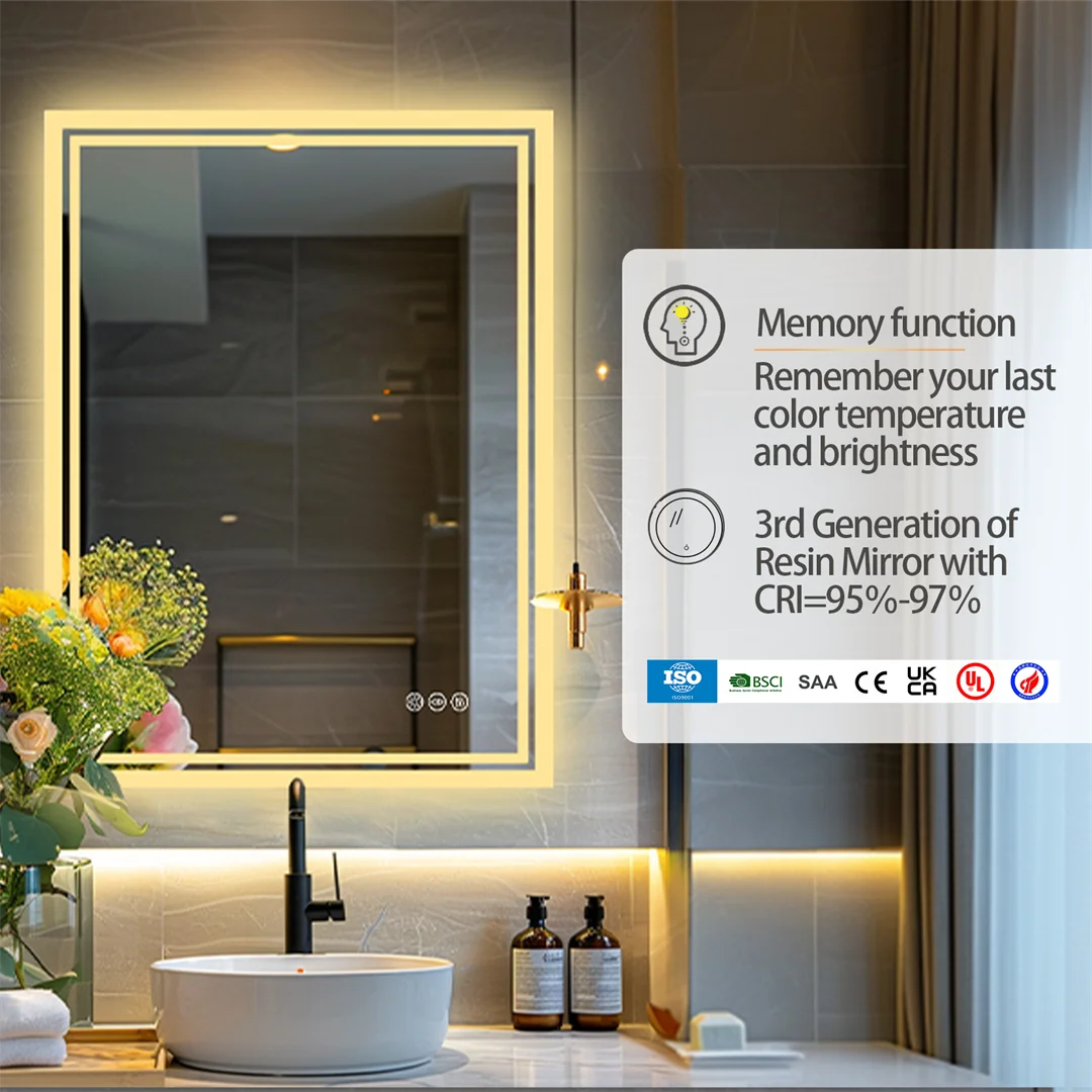 LUVODI 28x36" LED Bathroom Mirror with Lights,Backlit Dimmable Vanity Mirror,Anti-Fog Wall Mounted Makeup Mirror for Bathroom