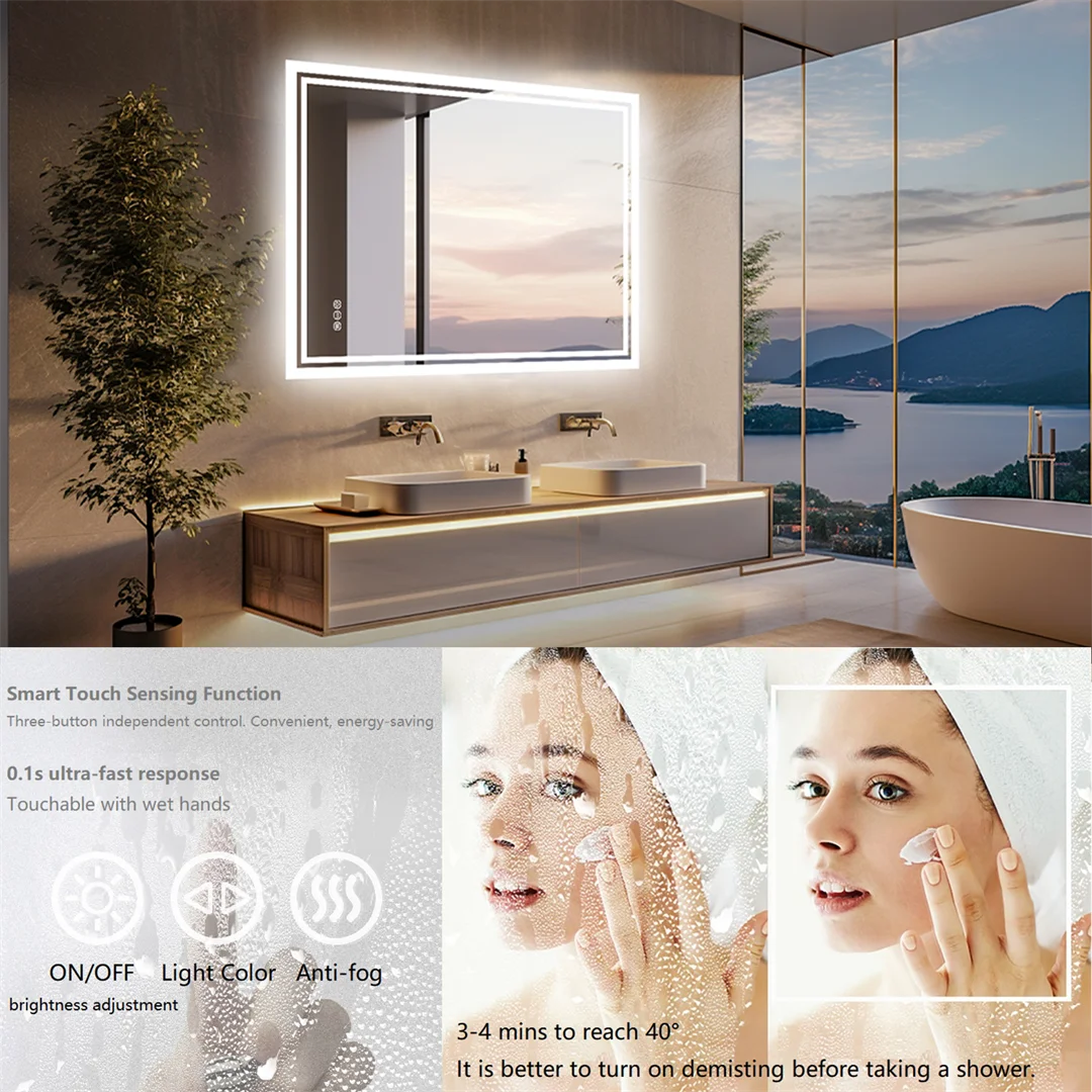 LUVODI 28x36" LED Bathroom Mirror with Lights,Backlit Dimmable Vanity Mirror,Anti-Fog Wall Mounted Makeup Mirror for Bathroom