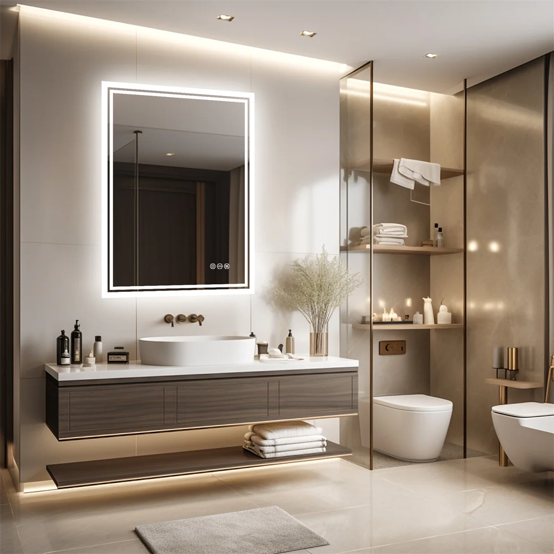 LUVODI 28x36" LED Bathroom Mirror with Lights,Backlit Dimmable Vanity Mirror,Anti-Fog Wall Mounted Makeup Mirror for Bathroom