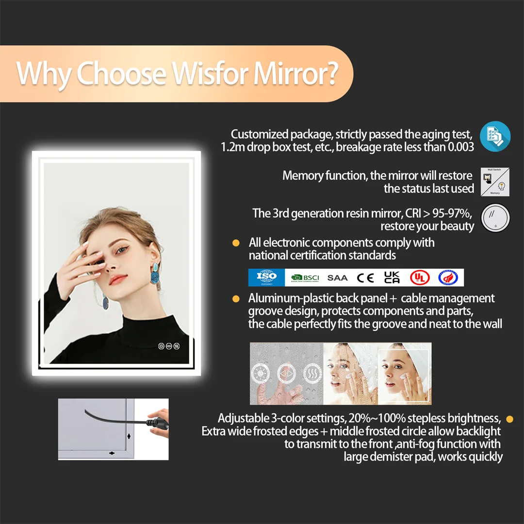 LUVODI 28x36" LED Bathroom Mirror with Lights,Backlit Dimmable Vanity Mirror,Anti-Fog Wall Mounted Makeup Mirror for Bathroom