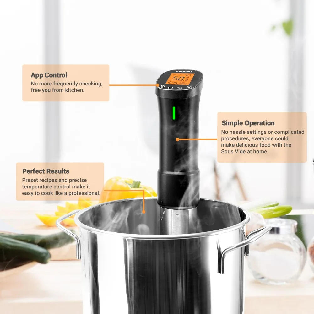 INKBIRD ISV-200W Wi-Fi 1000W Powerful&Durable Culinary Sous Vide with Stainless Steel Immersion Circulator LCD Screen Free APP
