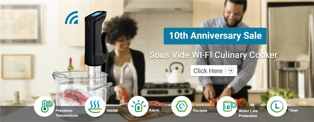 INKBIRD ISV-200W Wi-Fi 1000W Powerful&Durable Culinary Sous Vide with Stainless Steel Immersion Circulator LCD Screen Free APP