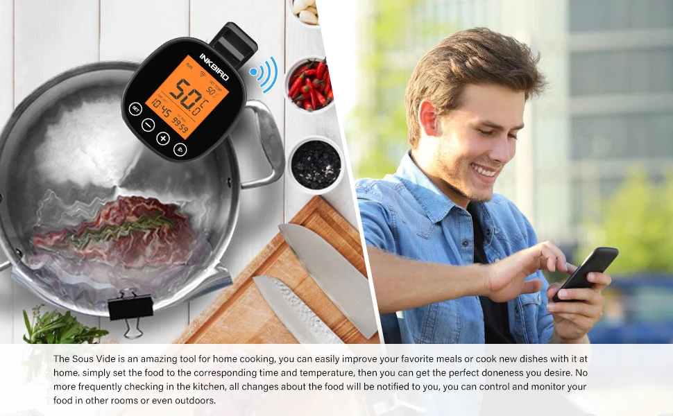 INKBIRD ISV-200W Wi-Fi 1000W Powerful&Durable Culinary Sous Vide with Stainless Steel Immersion Circulator LCD Screen Free APP