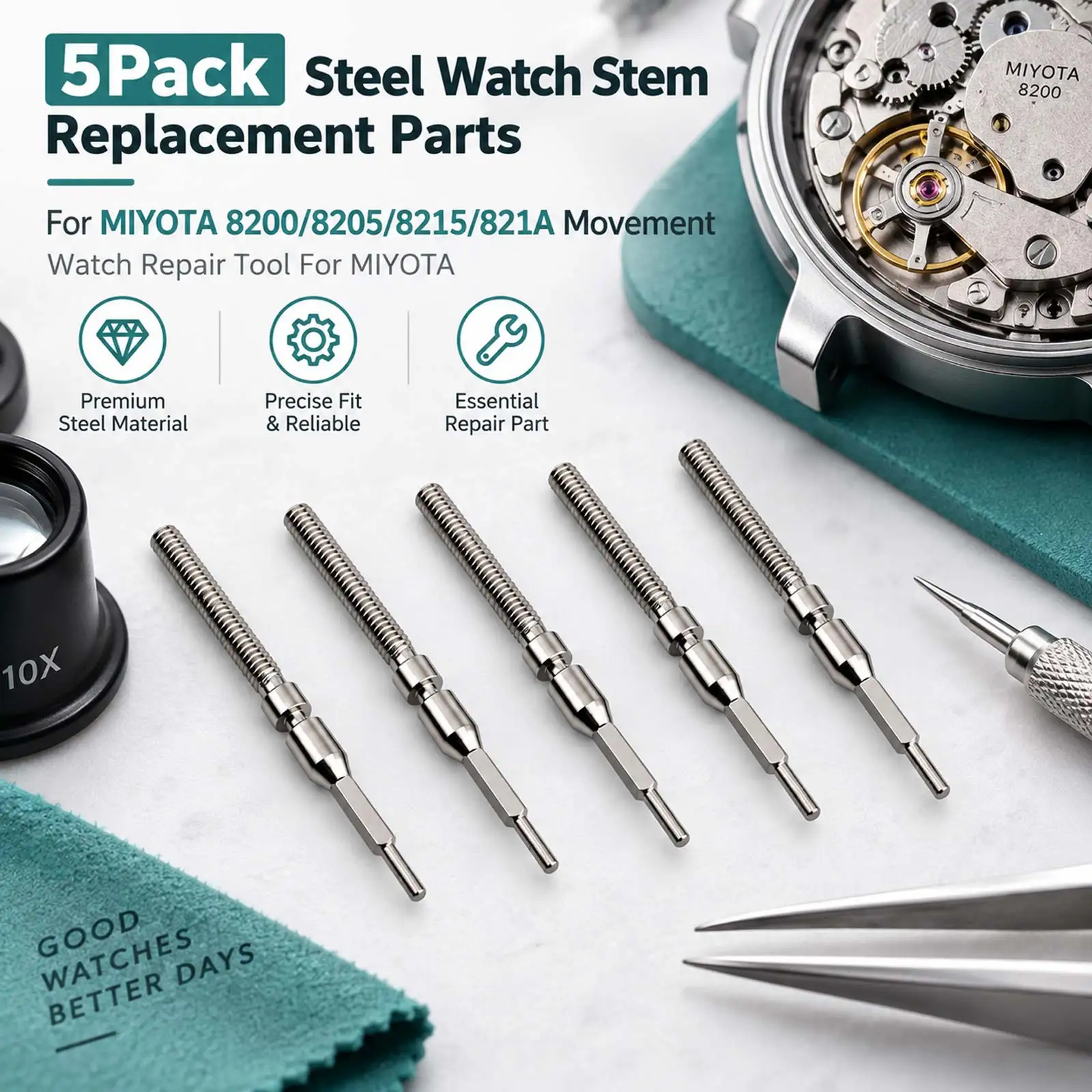 5Pcs Steel Watch Replacement Stem Crown Kit For MIYOTA 8200/8205/8215/821A Movement P780 Accessories Spare Parts
