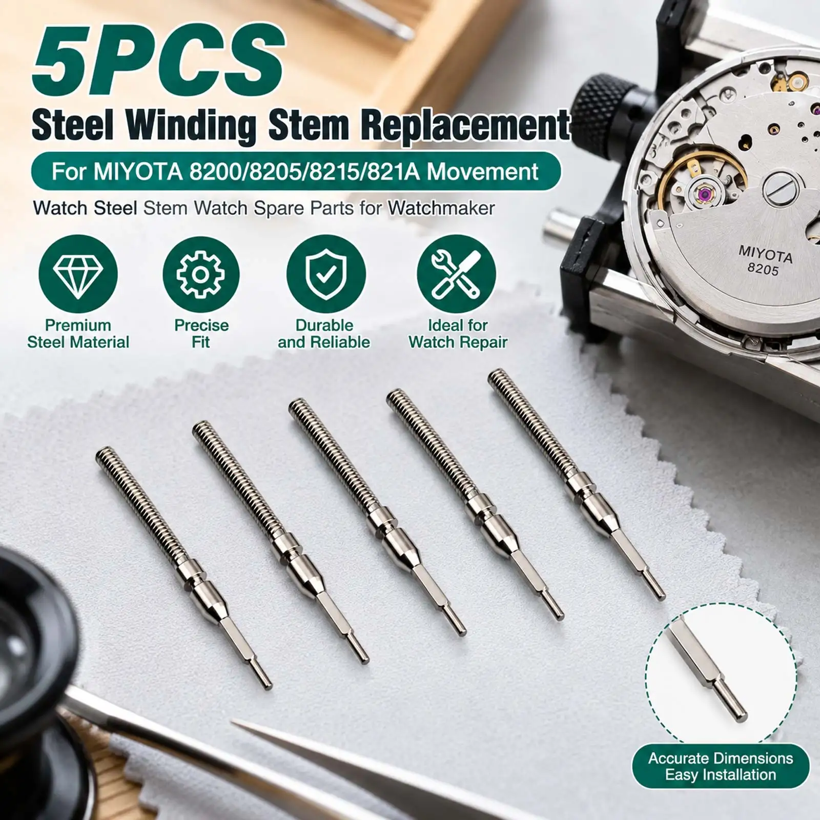 5Pcs Steel Watch Replacement Stem Crown Kit For MIYOTA 8200/8205/8215/821A Movement P780 Accessories Spare Parts