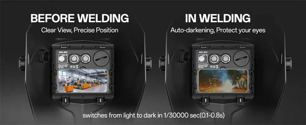 HITBOX Large Viewing Screen Solar Powered Auto Darkening HT111 Welding Helmet PRO ARC Sensor Wide Shade Mask For TIG MIG Welder