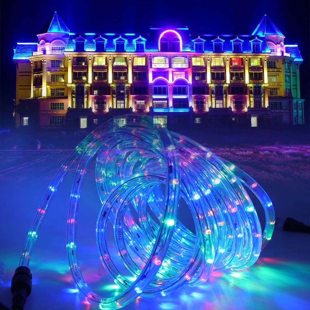 EU 220V Neon Strip Waterproof Outdoor Garden 360 Degree Ligthing LED Rope Tube Lamp Multi Rainbow Fairy Lights