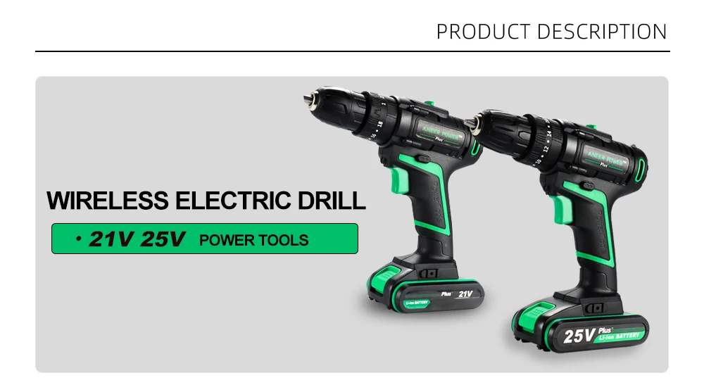 25V 21V Wireless Hand Electric Drill Impact Cordless Lithium Battery Screwdriver For Decorating House Drilling Screws Power Tool