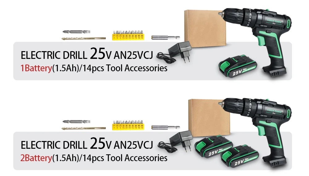 25V 21V Wireless Hand Electric Drill Impact Cordless Lithium Battery Screwdriver For Decorating House Drilling Screws Power Tool
