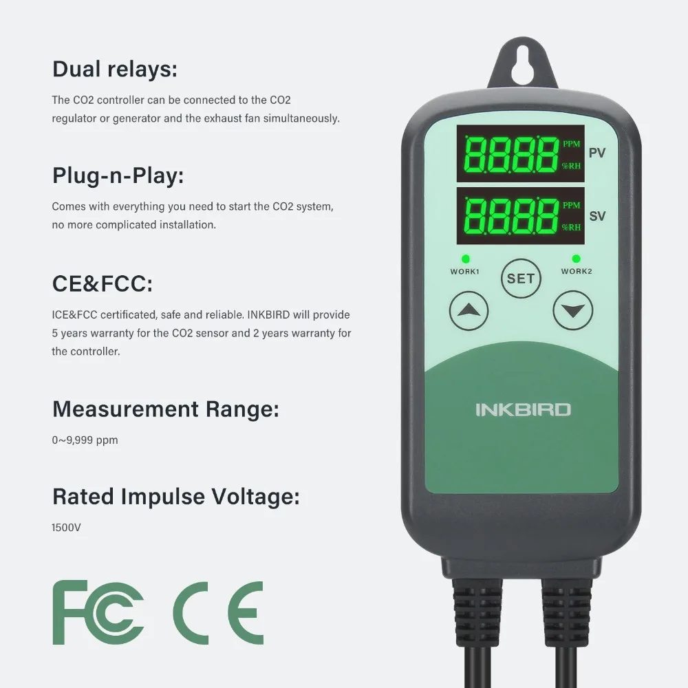 INKBIRD ICC-500T Digital CO2 Controller Programmable CO2 Controller&Monitor for Agricultural Livestock Industries Ventilation
