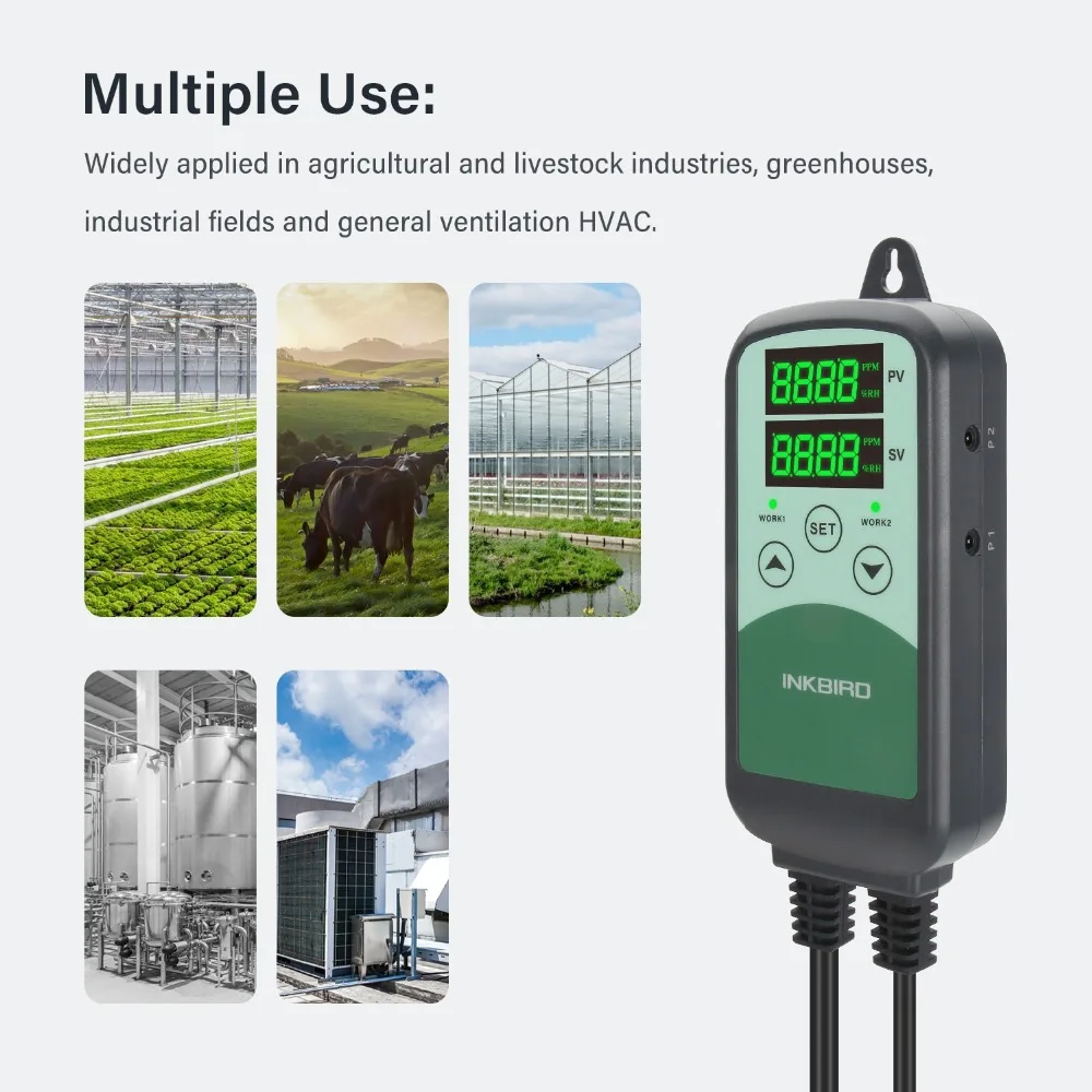 INKBIRD ICC-500T Digital CO2 Controller Programmable CO2 Controller&Monitor for Agricultural Livestock Industries Ventilation