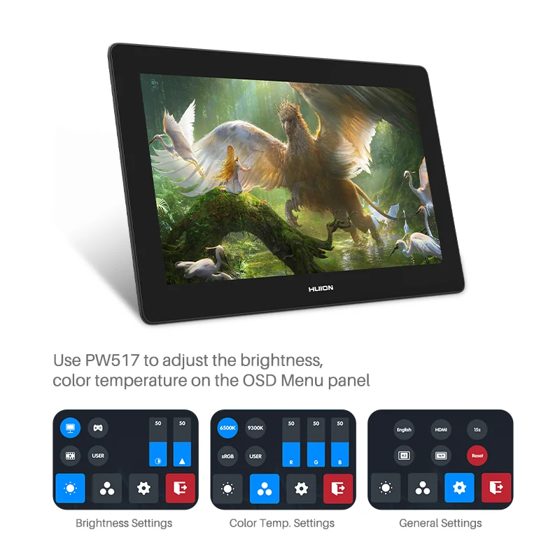 HUION Pen Display Monitor Kamvas Pro 16 4K UHD Screen AG Glass 120% sRGB Painting Graphic Pen Tablet for Drawing Android Support
