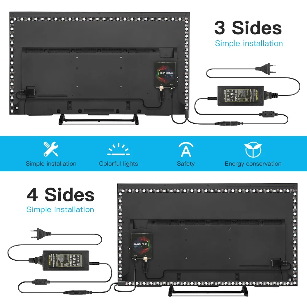 Ambient Light USB LED Strip Light 5050 RGB Dream Color Ws2812b Strip For TV Desktop PC Screen Backlight Lighting 1M 2M 3M 4M 5M