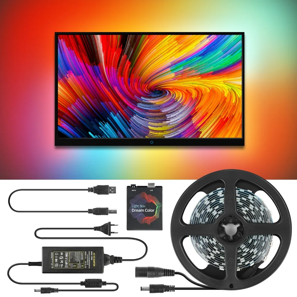 Ambient Light USB LED Strip Light 5050 RGB Dream Color Ws2812b Strip For TV Desktop PC Screen Backlight Lighting 1M 2M 3M 4M 5M
