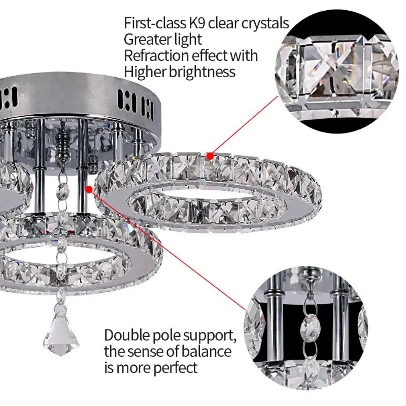 Modern Led Chandelier K9 Crystal Ceiling Lamp Fixture Bedroom Living Dining Room Pendant Light Lustres Home Decor Plafonnier Lum