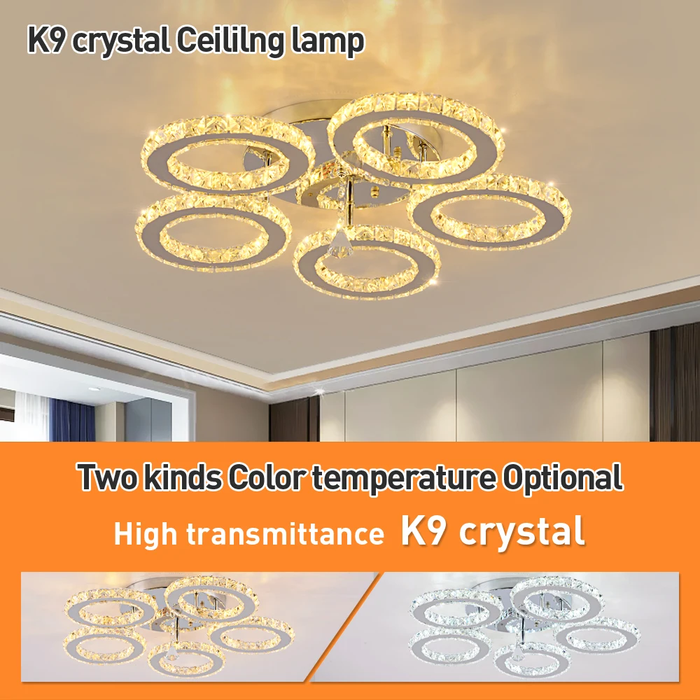 Modern Led Chandelier K9 Crystal Ceiling Lamp Fixture Bedroom Living Dining Room Pendant Light Lustres Home Decor Plafonnier Lum