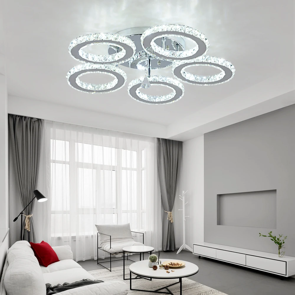 Modern Led Chandelier K9 Crystal Ceiling Lamp Fixture Bedroom Living Dining Room Pendant Light Lustres Home Decor Plafonnier Lum
