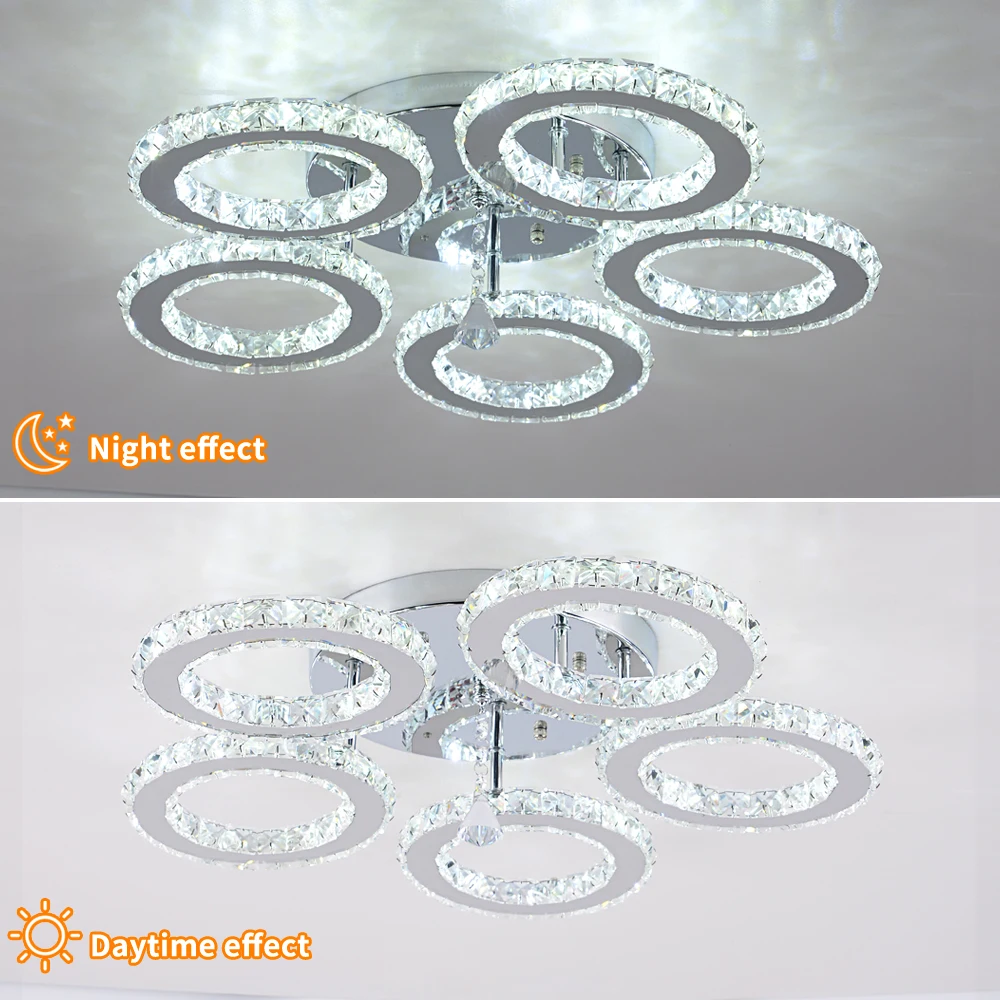 Modern Led Chandelier K9 Crystal Ceiling Lamp Fixture Bedroom Living Dining Room Pendant Light Lustres Home Decor Plafonnier Lum