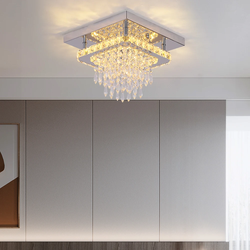Modern Led Chandelier K9 Crystal Ceiling Lamp Fixture Bedroom Living Dining Room Pendant Light Lustres Home Decor Plafonnier Lum