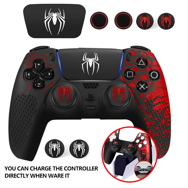 Controller Skin Shell for PS5 Controller Silicone Cover Case with Rubber Thumb Grip Gaps Touch Pad Sticker For PS5 Fit In Dock