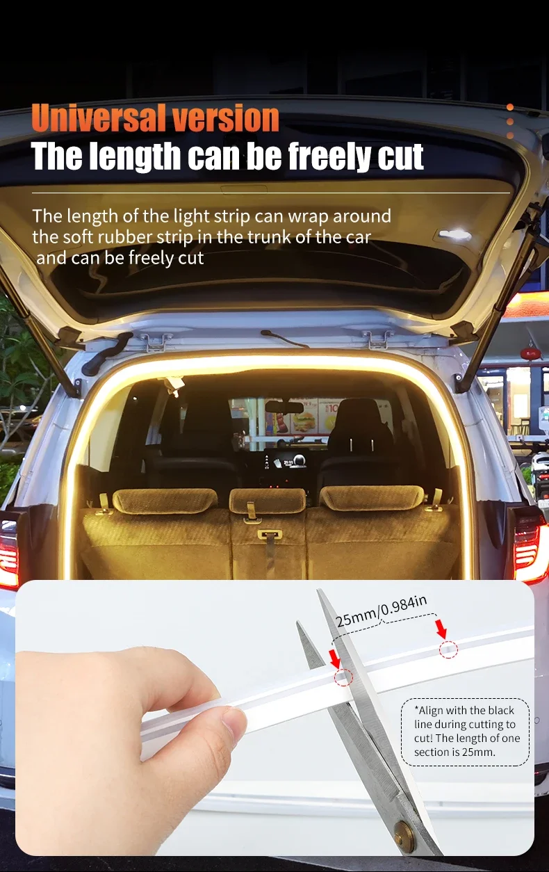 400cm Car Trunk Dynamic Flowing Light Strip Automatic On/Off Scanning Lamp Flexible Waterproof Light Strip Hidden Installation